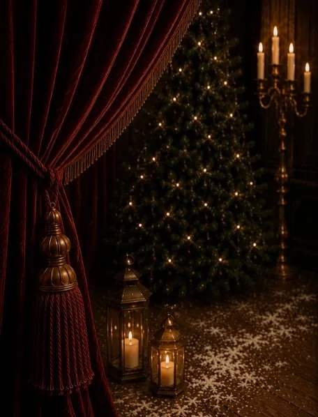 Pino con luces cálidas y velas
