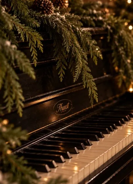 Follaje sobre el piano antiguo